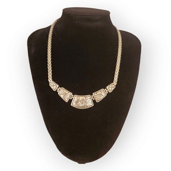 Silver Toned Flower Charm Link Necklace - Picture 1 of 16